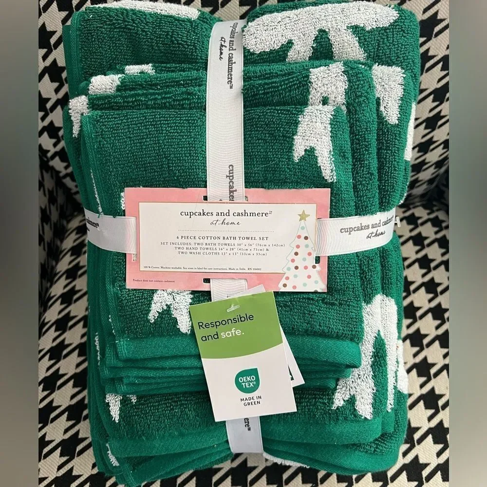Cupcakes and Cashmere 6 Piece Green Cotton Bath‎ Towel Set